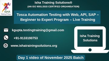 Tosca Automation Testing  Day 1 video on 19th November 2025. at +91-9133190573 to enroll