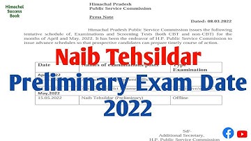 HP Naib Tehsildar 2022 Preliminary Exam Date Himachal Pradesh Naib Tehsildar Preliminary Exam Date