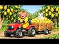Monkey Drives Tractor to Harvest Ripe Mangoes & Rescue a Bunny from a Deep Pit | Monkey Farm Work