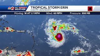 Hurricane Hunters to fly Tropical Storm Erin; watches issued for islands | 5 p.m. Aug. 14 update