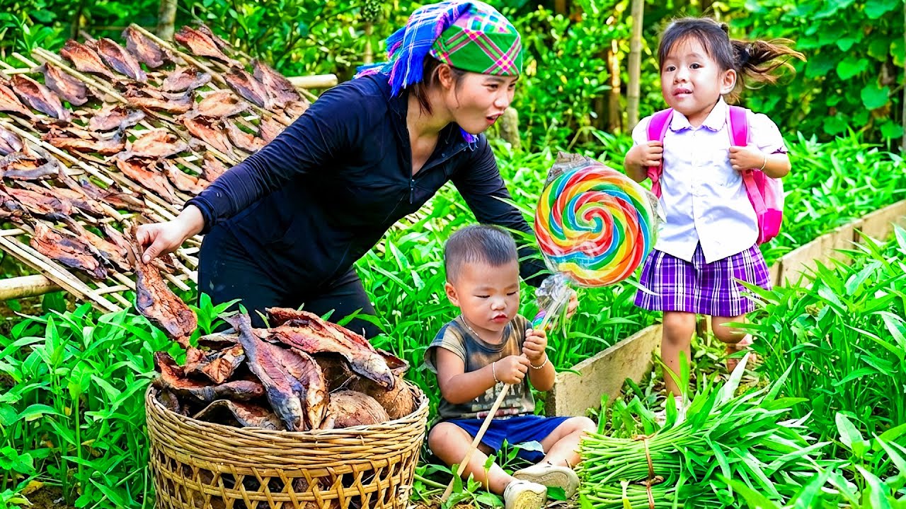 Harvesting Water Spinach and Dried Fish – Sell at the Market and Picking Up My Daughter from School
