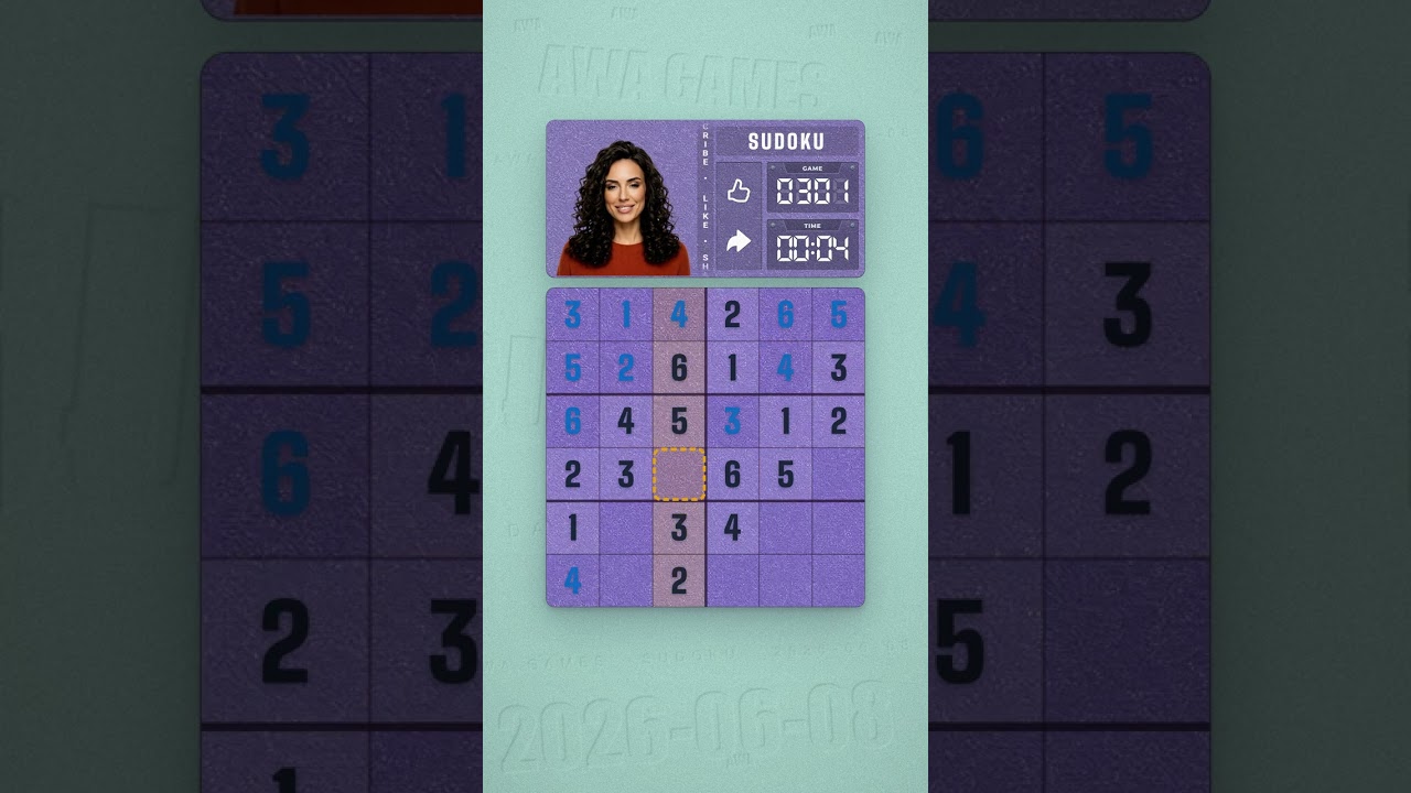 LinkedIn Mini Sudoku #301 solved board for June 8, 2026, 6x6 grid