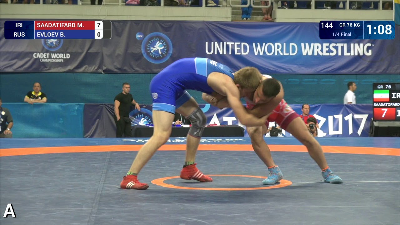 1/4 GR - 76 kg: M. SAADATIFARD (IRI) df. B. EVLOEV (RUS) by VSU, 9-0