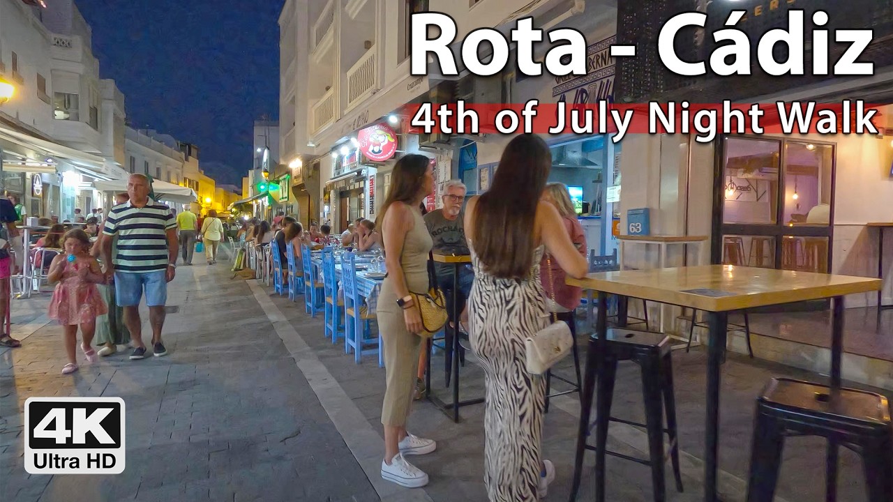 🍹Walking around Rota, Cádiz at Night 🌙Summer 2024 | 4K Virtual Walk Tour, Spain
