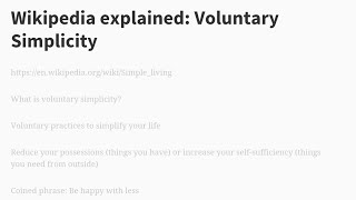 Wikipedia explained: Voluntary Simplicity