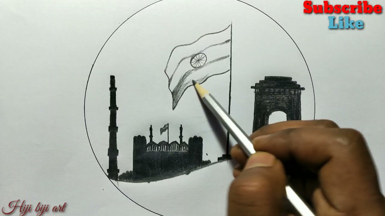 Independence Day special drawing with pencil sketch / step by step