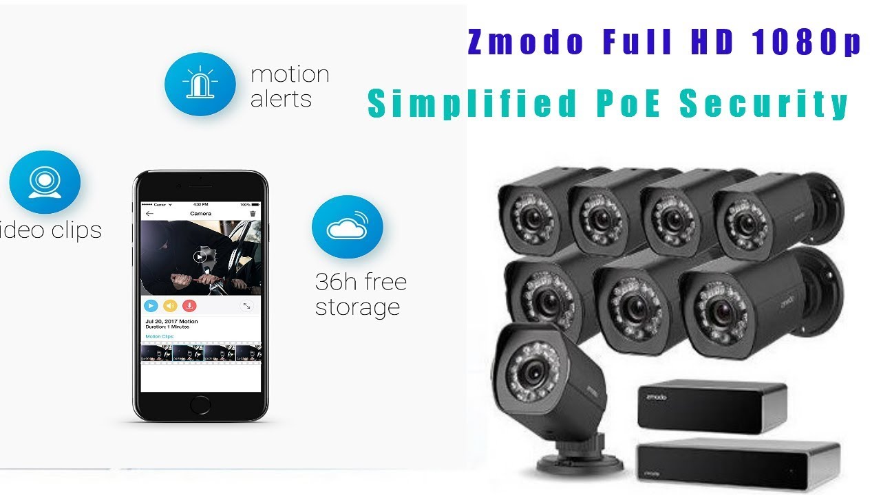 🌃🎈🎉Zmodo Full HD 1080p Simplified PoE Security Camera System All-in-One ...