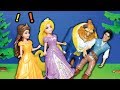 Tangled's Rapunzel and Princess Belle Play Games with Beast and Flynn