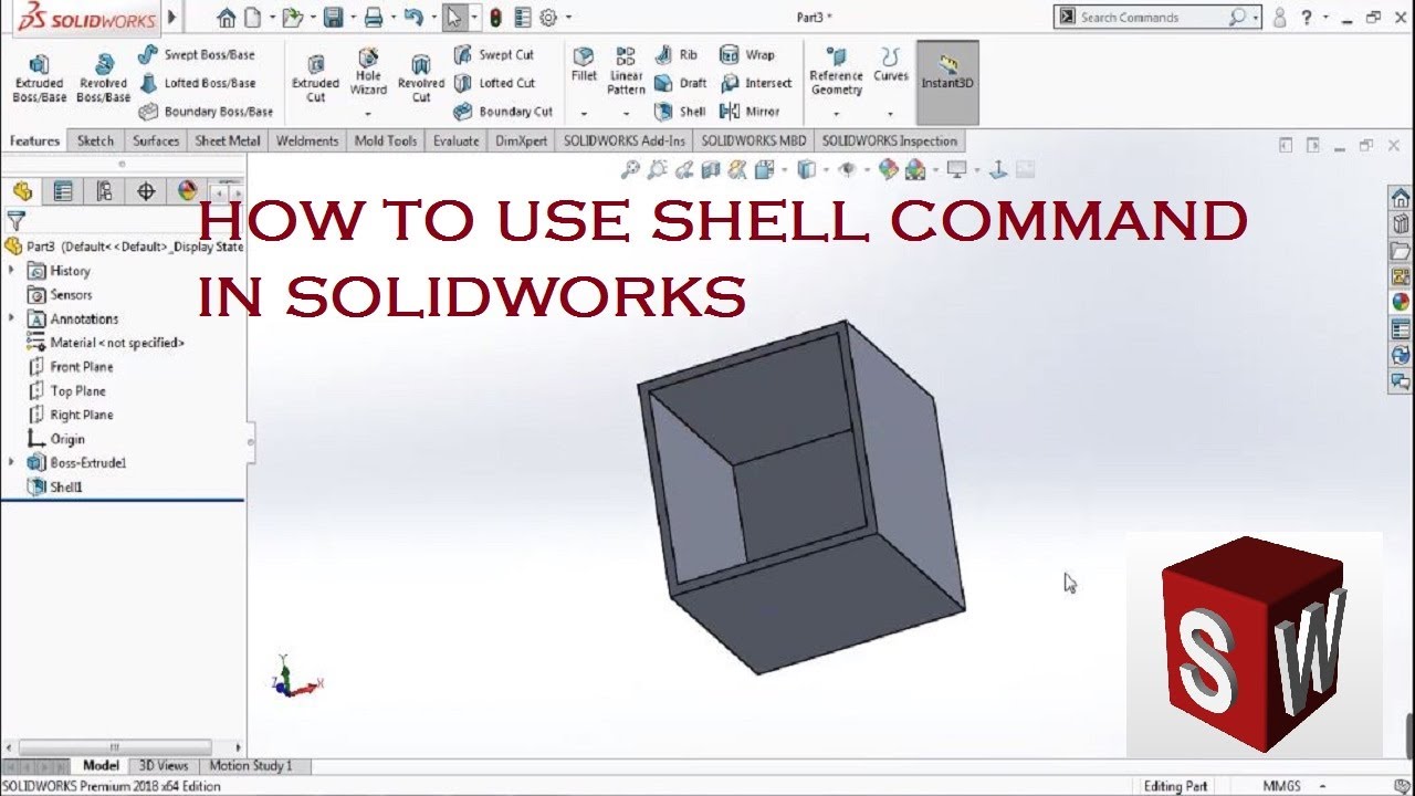 how to use shell command in solidworks thinknext technologies private limited in this video how to use shell c solidworks technology personality development