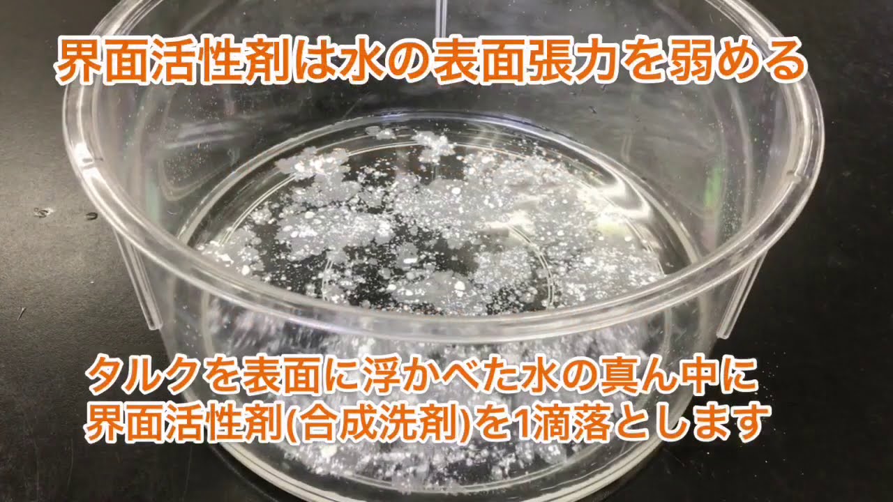 合成洗剤の浸透作用 界面活性剤は水の表面張力を弱める Youtube