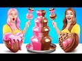 Chocolate Fountain Fondue Challenge | Expensive vs Cheap Chocolate Desserts by RATATA COOL