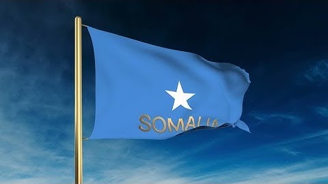4K Somalia flag slider style with title. Waving in the wind with cloud background animation Stock