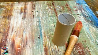 Easy SemiAbstract Painting: Beginner's Tutorial! Clever Assembly Ideas  cardboard tube Mark Making