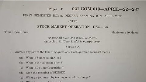 Stock Market Operation B.com 1st Semester NEP Question Paper Year 2022 Dharwad University