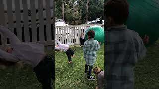 Exercise ball hits little boy