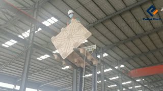 Pallet dropping test, pressed wood pallet, compressed wood pallet, wood recycling machine