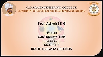 VTU CS 18EE61 M3 L2 ROUTH HURWITZ CRITERION