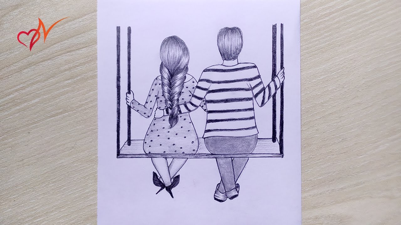 How To Draw A Boy And Girl Sitting On A Swing Step By Step Pencil Sketch Drawing For Beginners Youtube