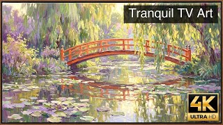 Serene Willow Pond & Red Bridge Reflections | 3 Hours 4K Frame TV Art for Samsung