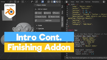 Blender Python Tutorial : Finishing the Object Adder Add-on [learn python for beginners]