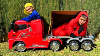 dima pretend play hide and seek in the big delivery truck