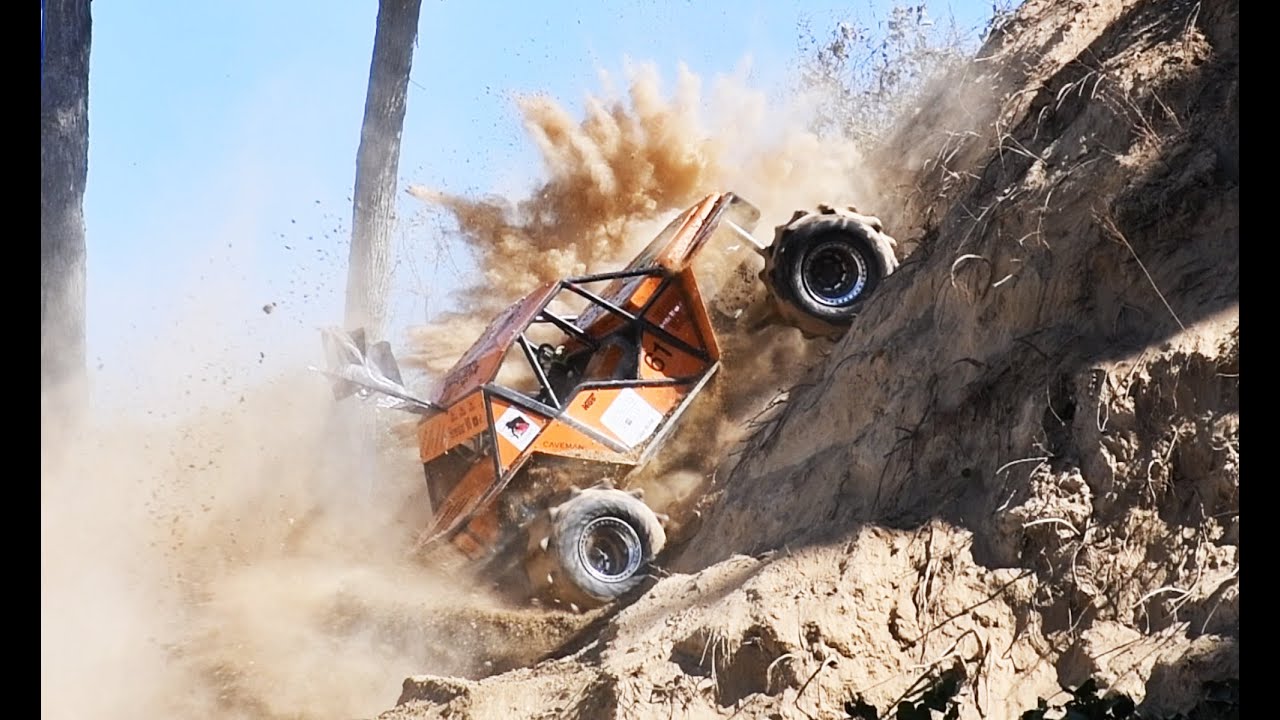 Wheel Almost Hits Camera Man! Formula Off-Road Car Tumbles Down Entire Hill in a Plume of Dust.