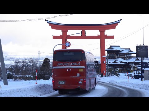 2022 高速バス JAMJAMライナー バスタ新宿→山形駅西口→蔵王温泉 蔵王ライン鳥居通過風景 4K版