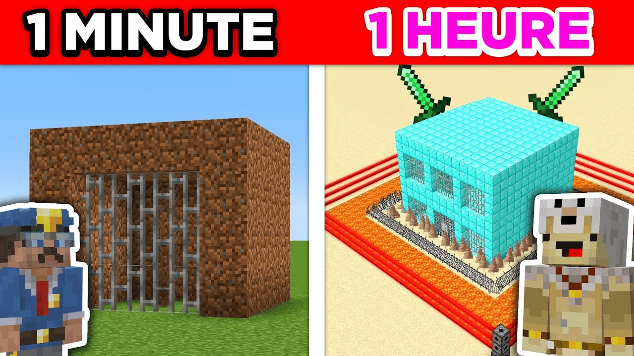 Base Sécurisé Minecraft en 1 MINUTE VS 1 HEURE !