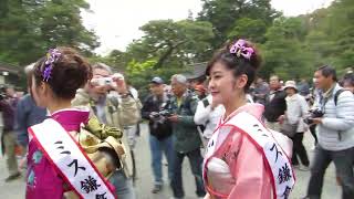 20140413ミス鎌倉2014の3人がお披露目後のお帰りです（第56回鎌倉まつり／鶴岡八幡宮舞殿）