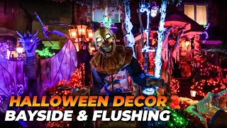NYC LIVE Exploring SPOOKY Halloween Decorations in Bayside & Flushing, Queens (October 22, 2021)