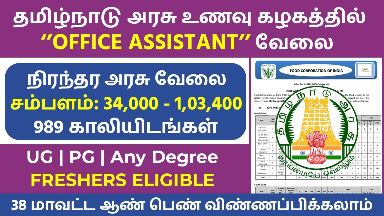 Food Corporation of India Recruitment 2022 Tamil | TamilNadu Government Jobs 2022 | Govt Job Updates