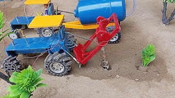diy mini tractor tree planting machine science project post hole digger machine part 2 @MS mini lab