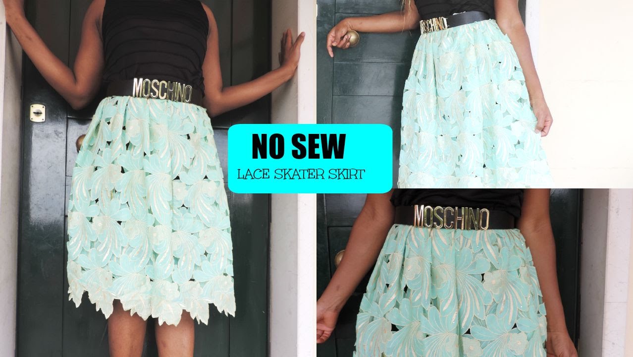 DIY: || NO SEW || LACE SKATER SKIRT IN LESS THAN 5 MINUTES - YouTube