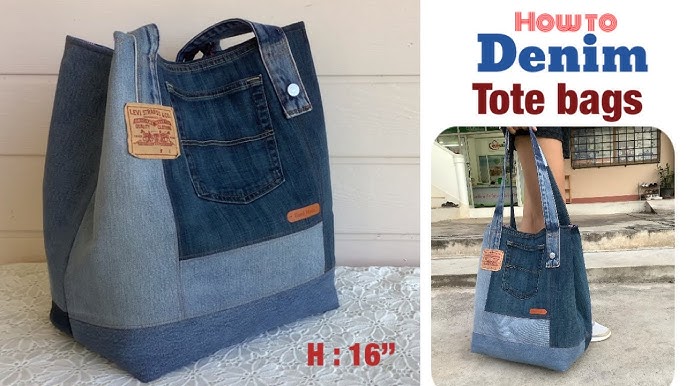 Used denim handbag / Denim patchwork bag / Jeans patchwork -  日本