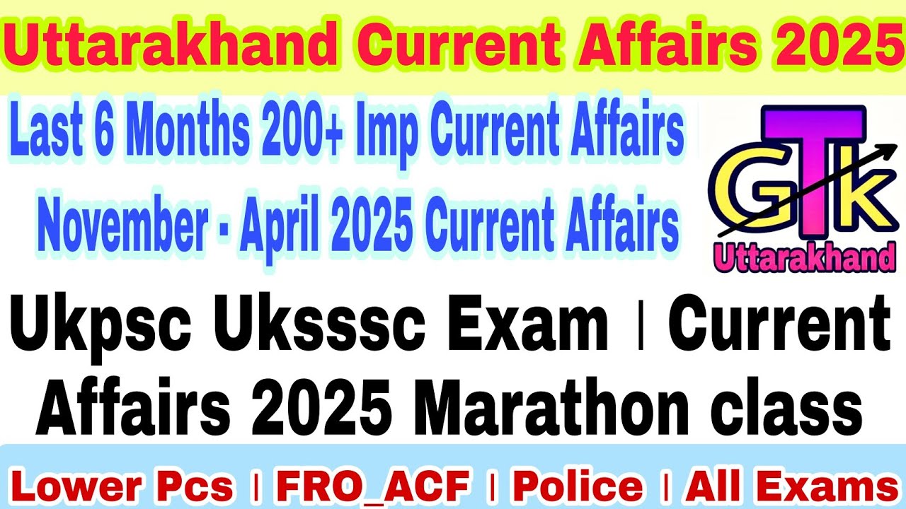 Ukpsc Uksssc Exam Uttarakhand Current Affairs 2025 । November- April ...