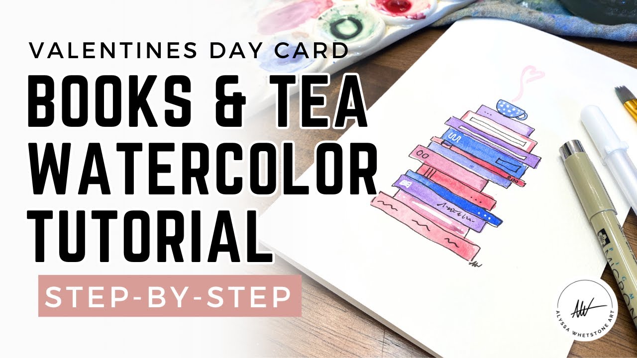 Easy Stack of Books Painting - Watercolor Valentine's Day Card Tutorial