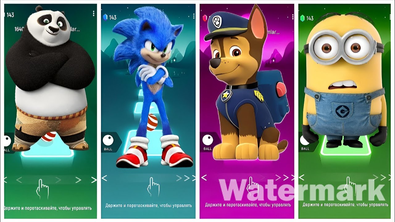Chase dances to the Beat. Sonic vs Paw Patrol vs Minions Kungfu Panda in Tiles hop ESM RUSH song