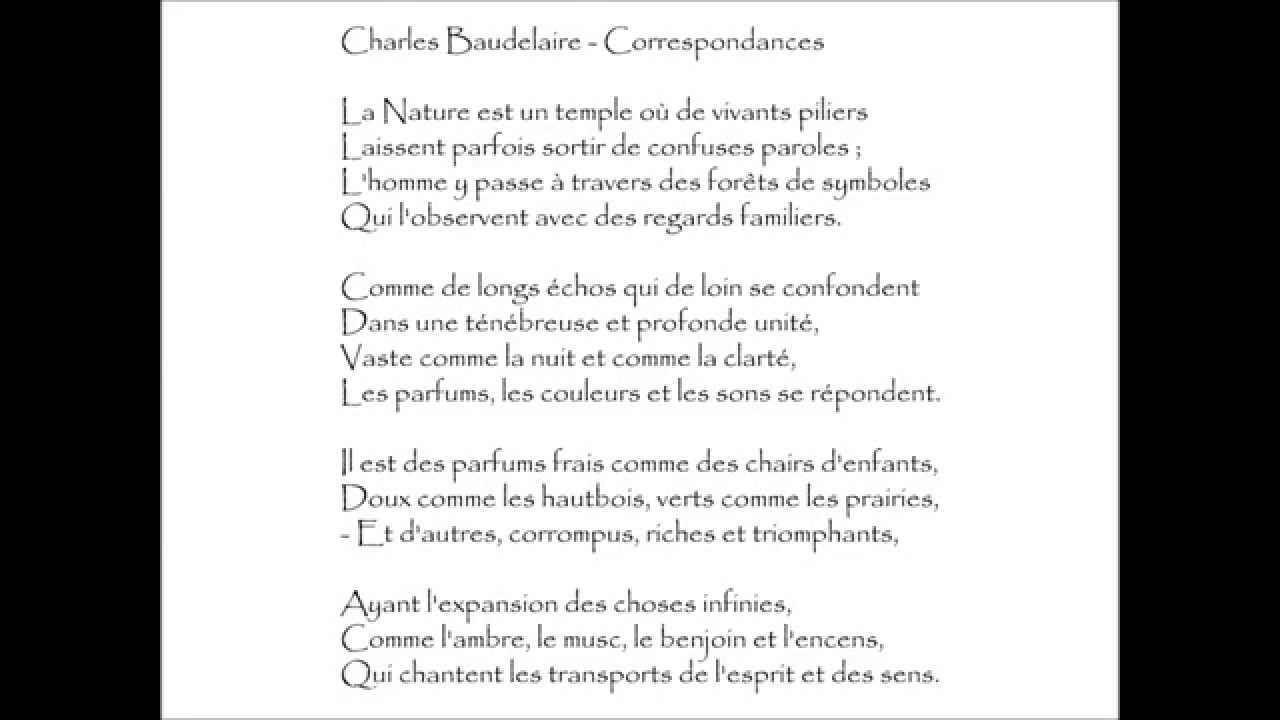 Baudelaire (Charles) : CORRESPONDANCES - La Nature est un temple où de  vivants piliers - YouTube
