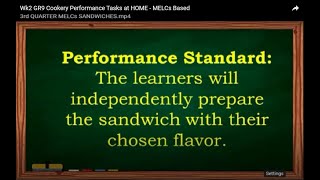 Wk2 GR9  Cookery Performance Tasks at HOME -  MELCs Based