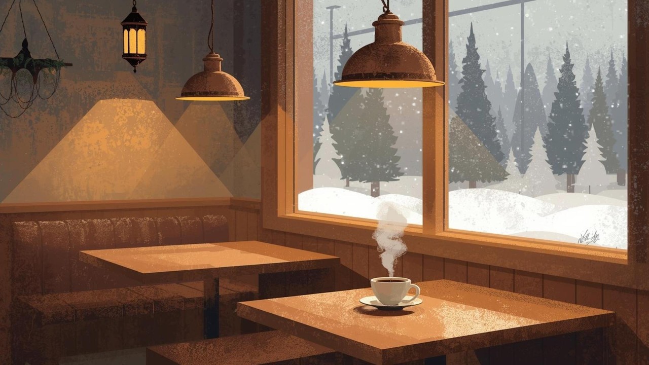 Snowy Forest Café ☕ From Blue Night to Warm Morning Light | Jazz Lofi for Deep Focus