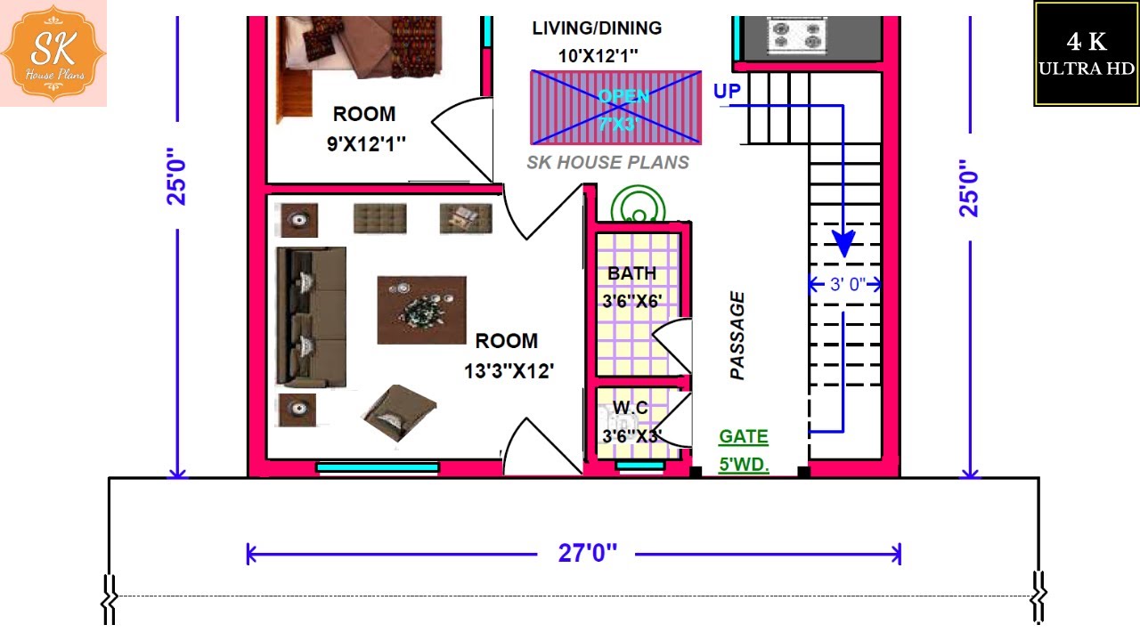 House Plan 27 X 25 675 Sq Ft 75 Sq Yds 63 Sq M 75 Gaj Youtube