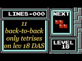 NES Tetris Challenges :: Only tetrises on level 18 (DAS) - 11 tetrises