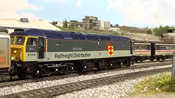(Video 2) Bachmann Class 47 with sound starting up, pulling VGA & VDA vans. Valebridge Model Railway