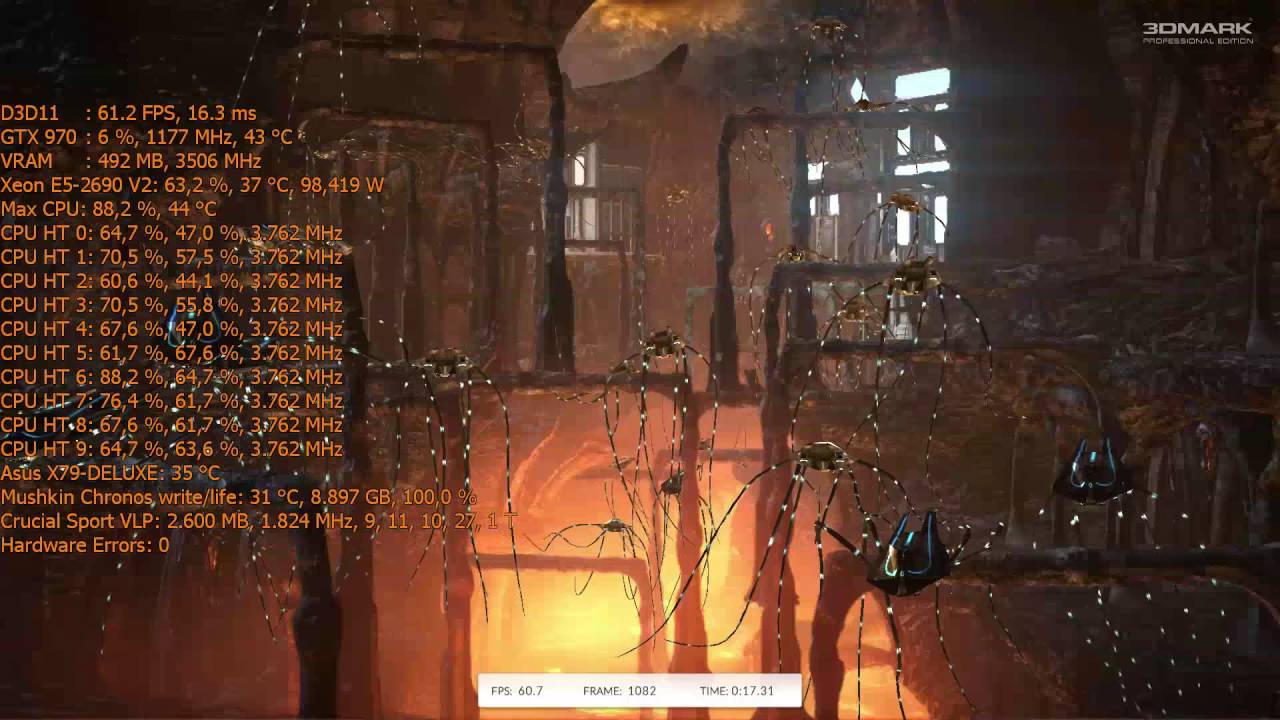 Xeon E5-2690 V2 10/20 Core@3766Mhz all core Turbo 4100Mhz Fire Strike ,Cinebench 15 and Aida64