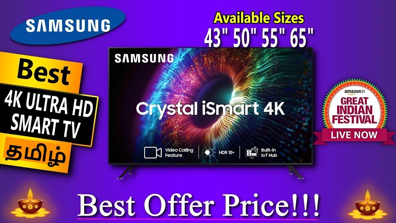 Best 4K 65 inch 55 inch 50 inch 43 inch Smart TV 2024 Model I Samsung Crystal iSmart tv review tamil