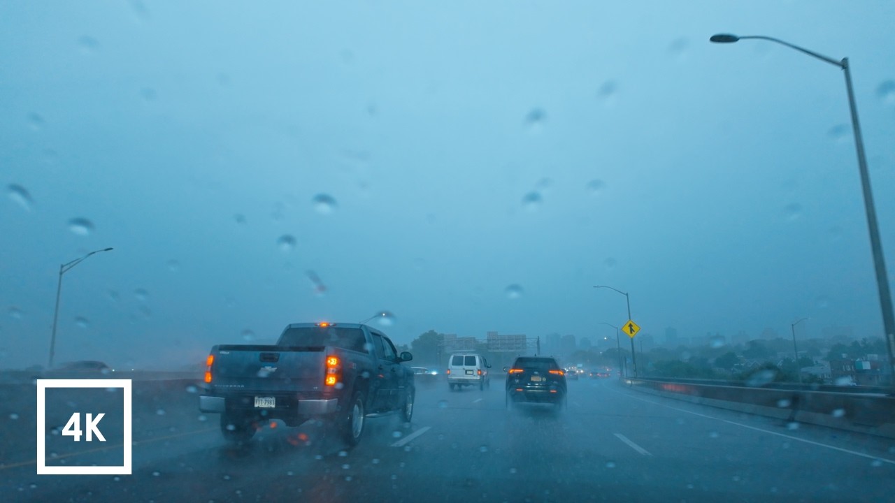 Relaxing 4K Driving in the Heavy Rain on a New York City Highway | Rain ASMR for Relaxing and Sleep