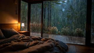Forest Midnight Rain in Cozy Cabin🌧️ Warm Lamp & Lush Woods for Deep Sleep, Focus, Study