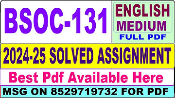 BSOC 131 solved assignment 2024-25 || bsoc 131 solved assignment 2025 in English || ignou bsoc131