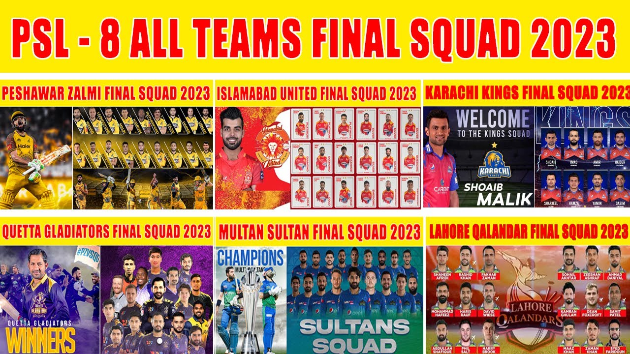 PSL-8 All Teams Final Squad | Pakistan Super League Final Squads
