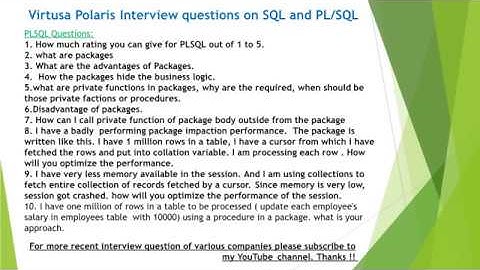Virtusa Polaris 1st round interview questions and answers on SQL and PLSQL